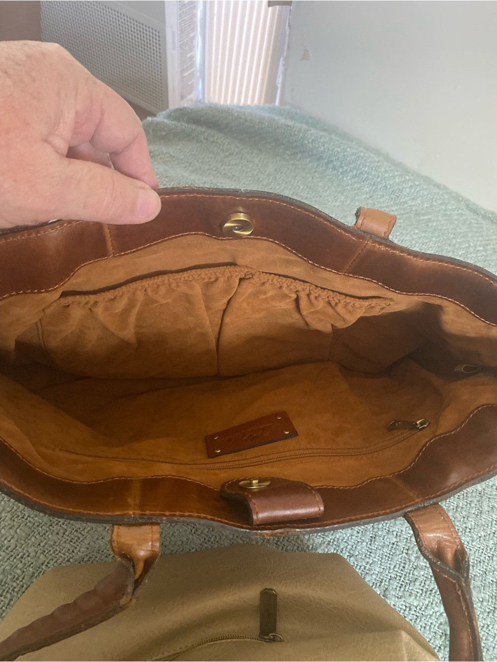 Patricia Nash Chestnut Brown Leather Tote with Suede Interior